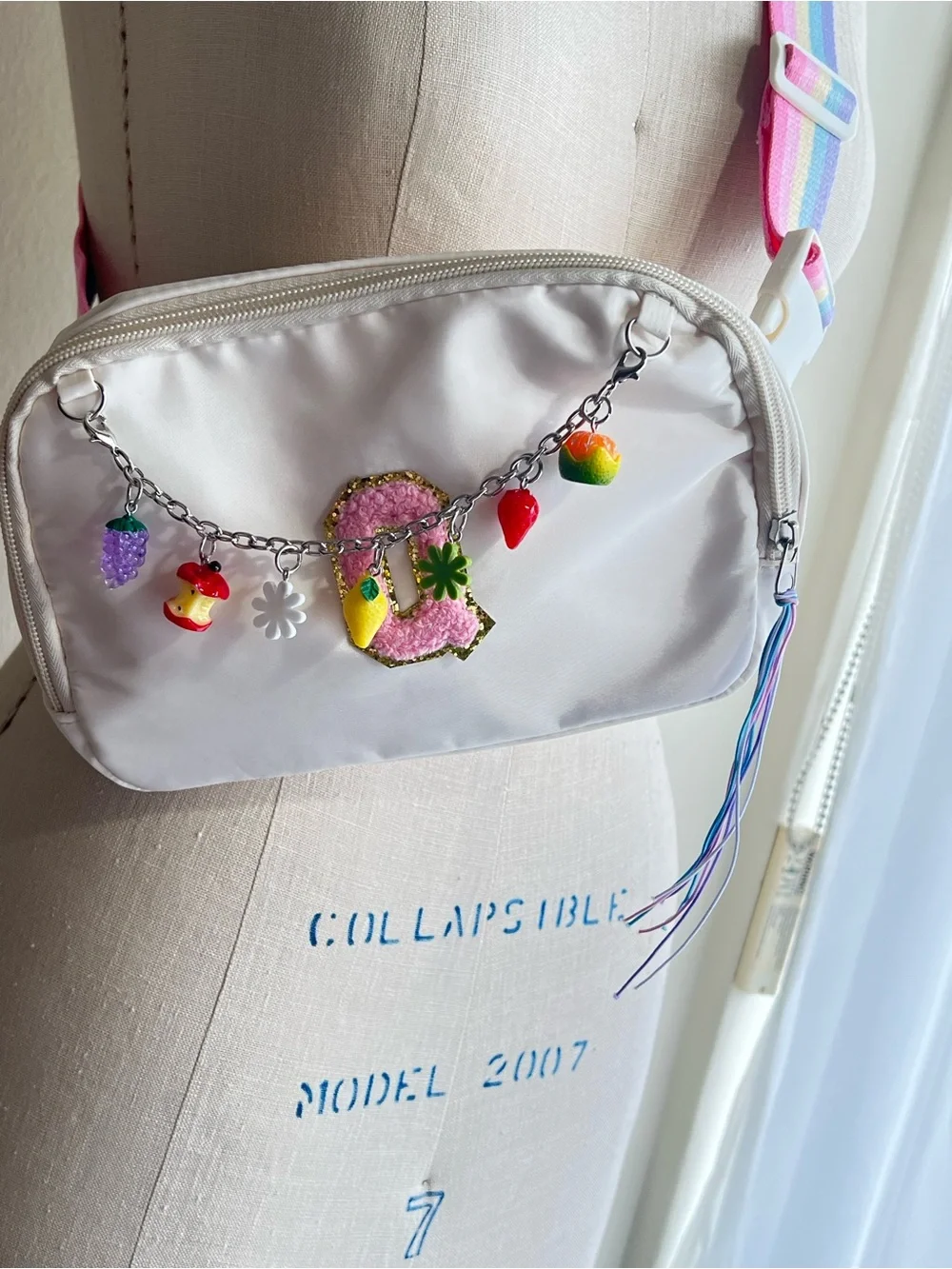 NEW Initial Q Fanny Pack Crossbody Bag with Fruit Charm Chain